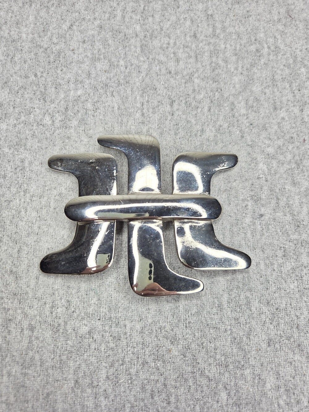Vintage 1980s Womens Two Piece Interlocking Silver Tone Modernist Belt Buckle